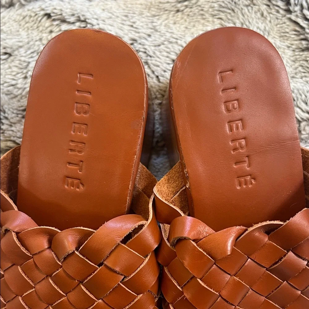 Liberte Women's Cognac Brown Woven Leather Mules - Picture 2 of 4